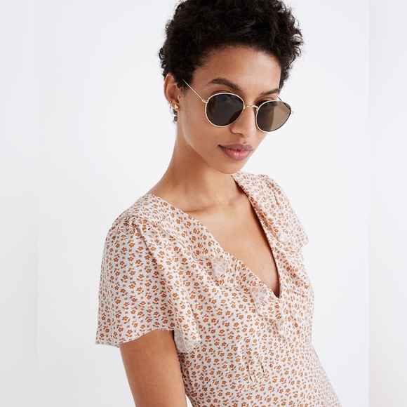 NWT Madewell Ruffle Flutter Sleeve Dress in Cutout Blooms Size 10 - Picture 2 of 7